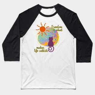 Purple cat gazes at psychedelic world Baseball T-Shirt